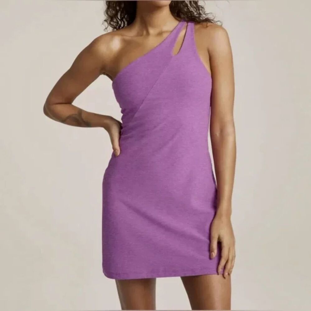 Beyond Yoga Lost Your Mind Dress Women's L Purple Spacedye Soft One Shoulder Bra